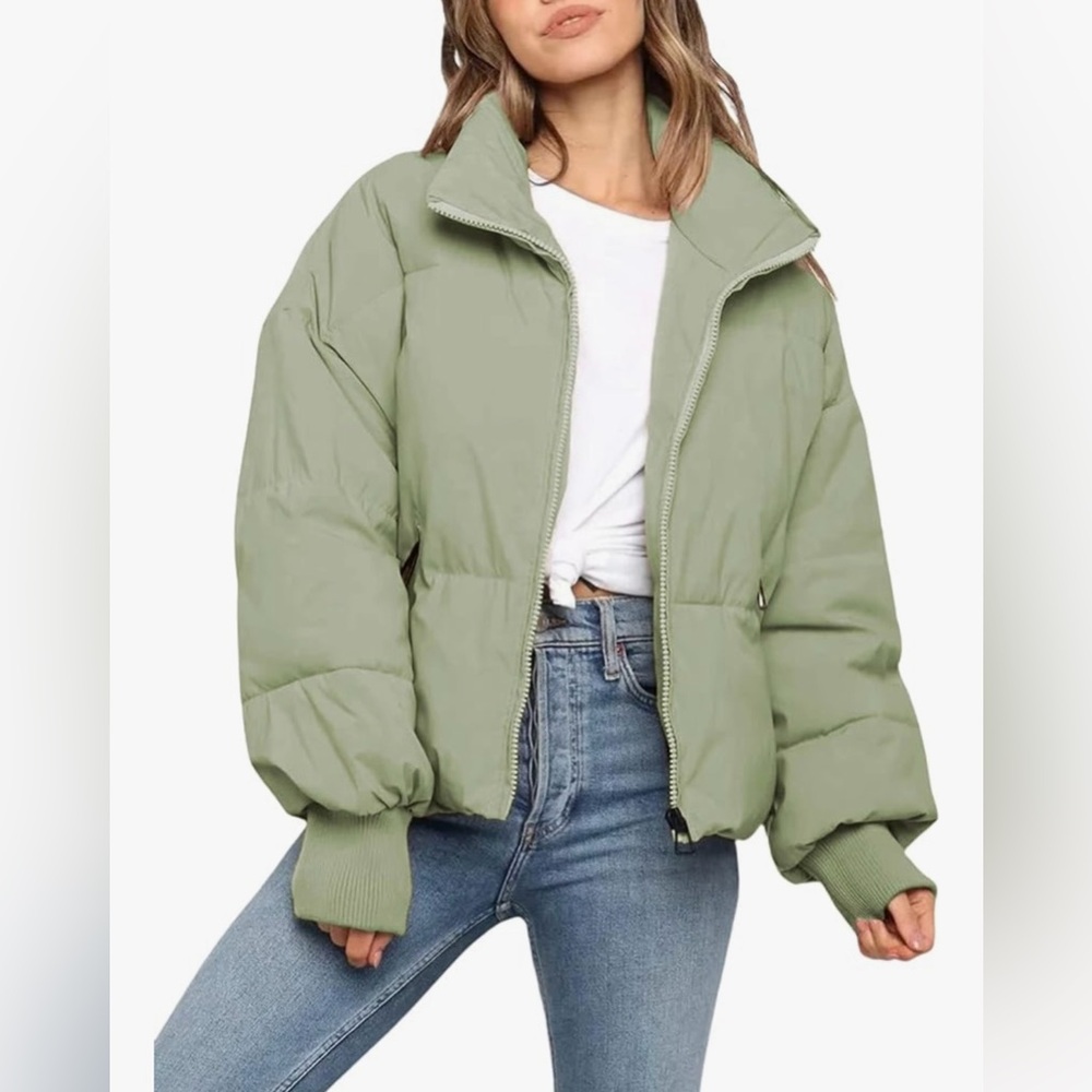 Amazon | Women's Oversized Quilted Puffer Jacket | Green | XS